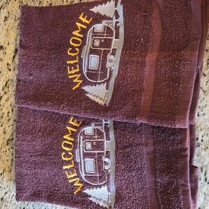 Welcome Embroidered Hand Towels - Dark Brown